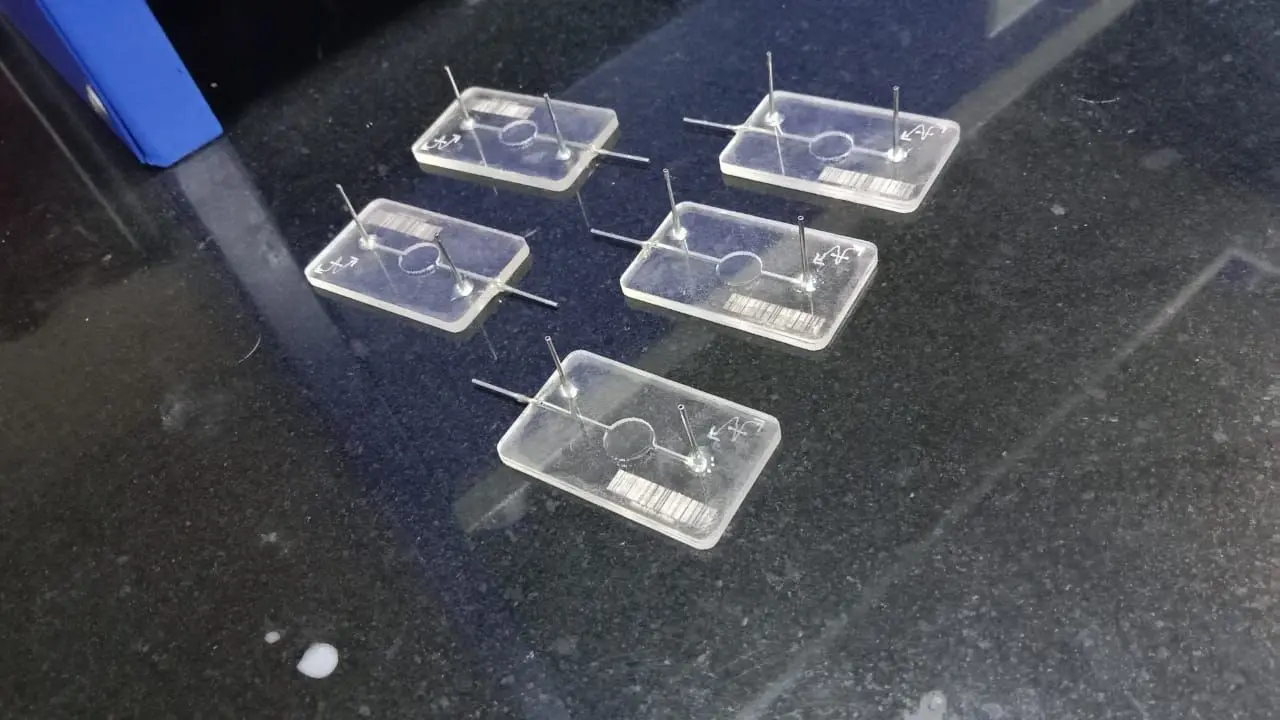 Acrylic microfluidic chip prototypes fabricated for laboratory testing