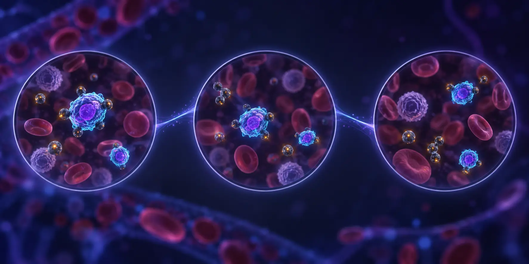 Conceptual sequence showing changing circulating tumour cell observations over time